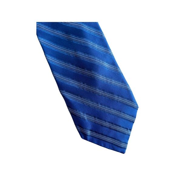 Vintage Calvin Klein 90s Blue Striped Silk Necktie - Picture 2 of 3